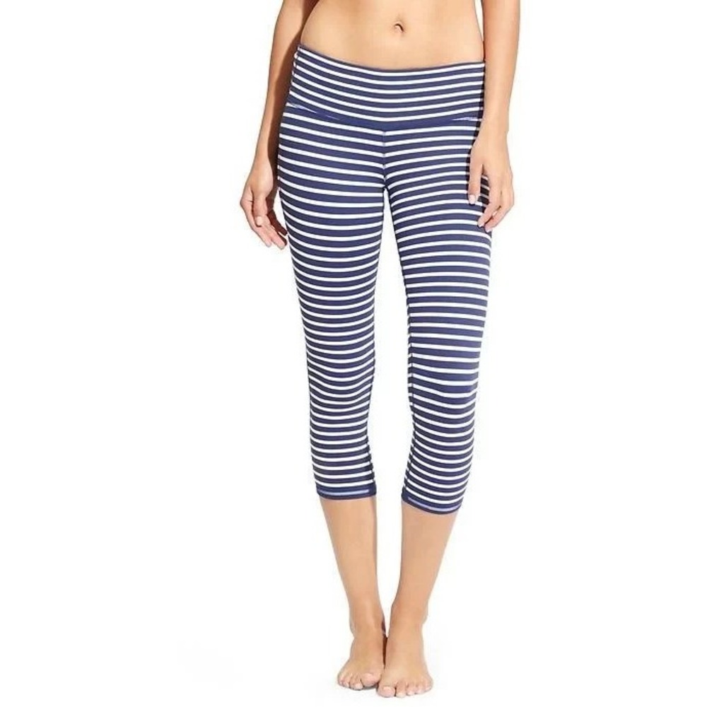 Athleta Chaturanga Leggings Women S Navy White High Rise Cropped Stretch Yoga